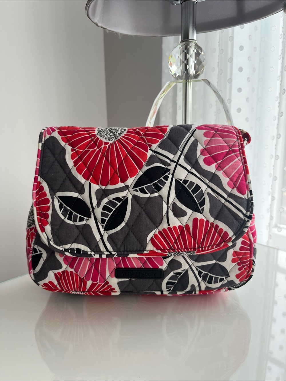 Vera Bradley Pink, Grey & Red Quilted Floral Crossbody